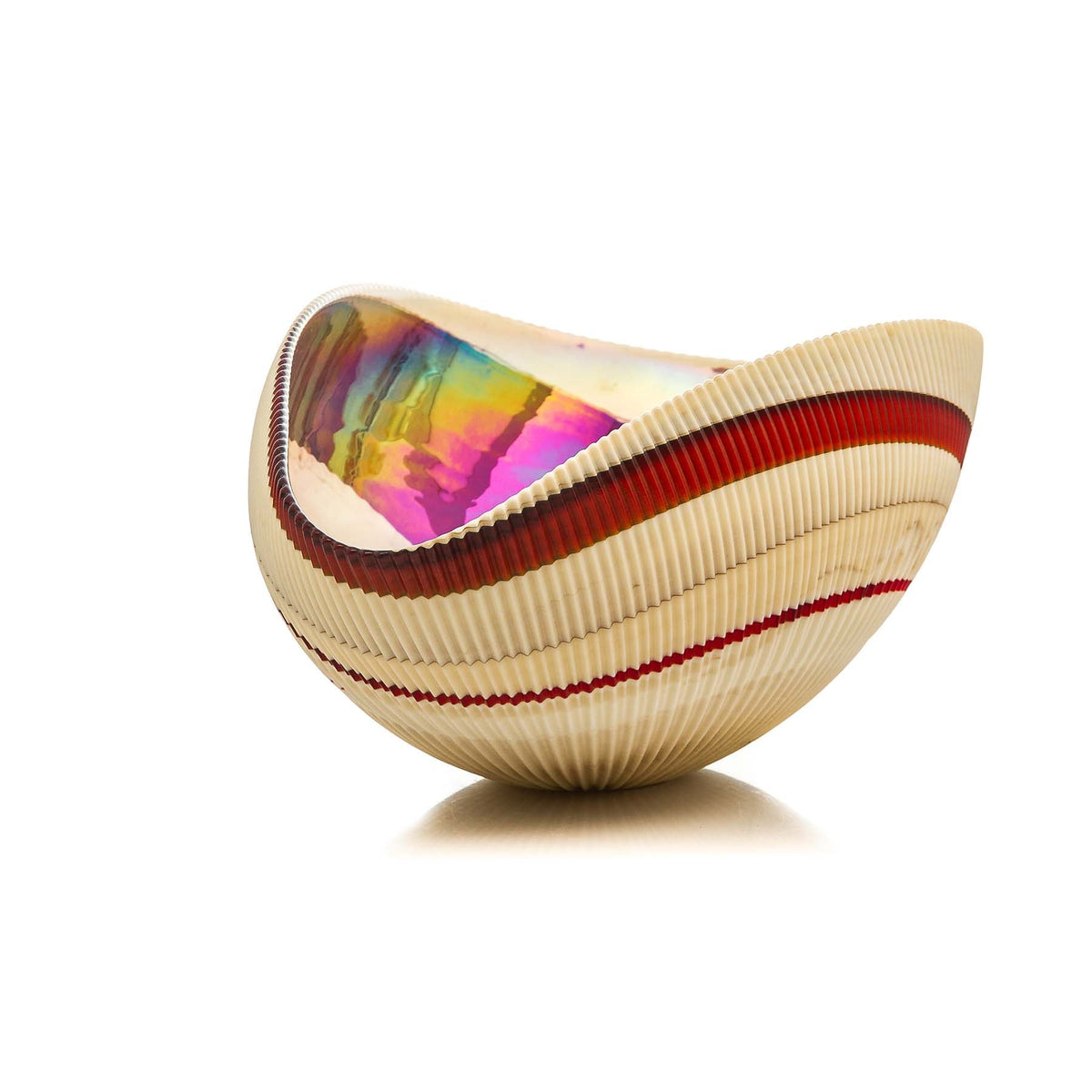 Marbled Ivory red spiral glass shell - special edition - Glass of Murano